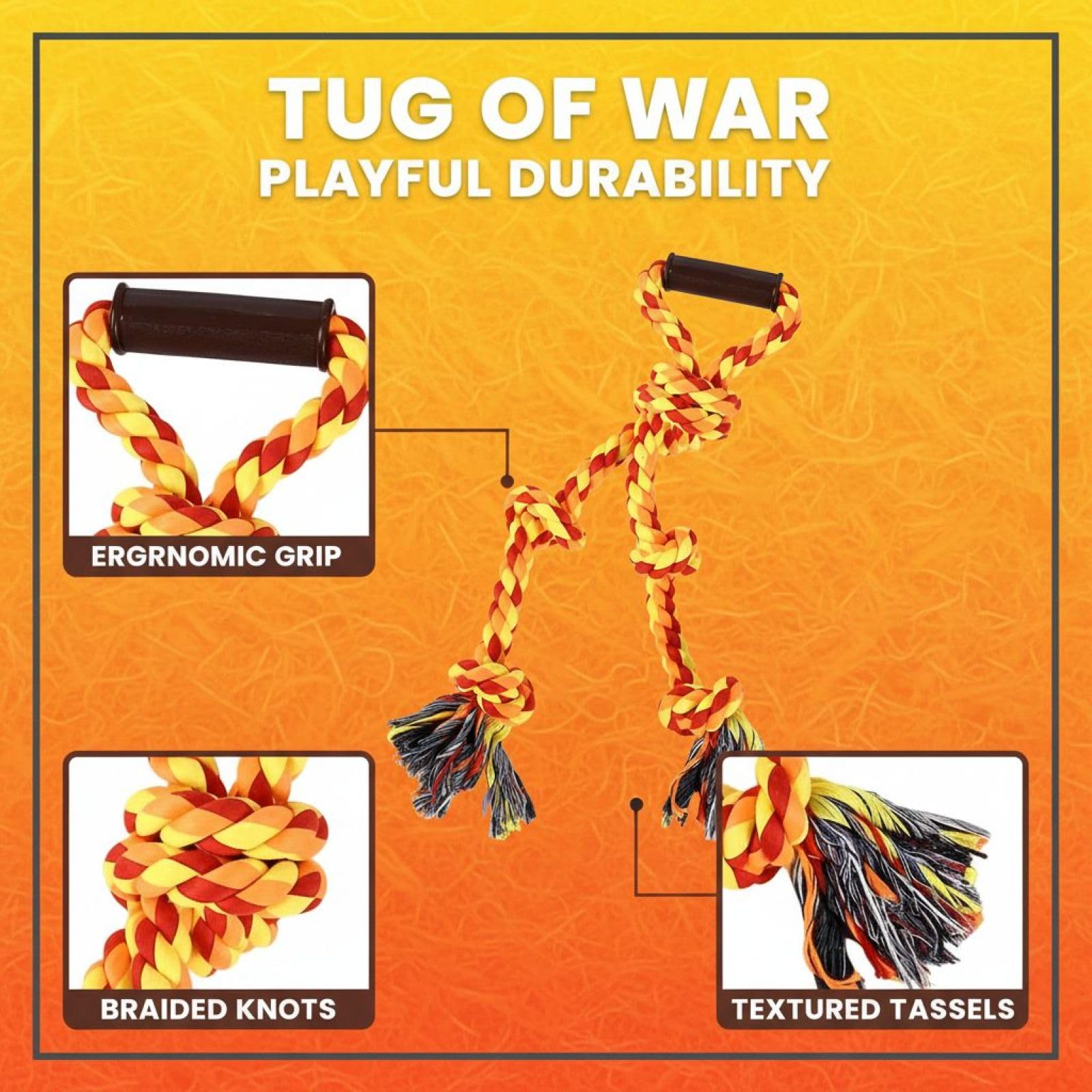 24,4 in/62 cm Kauspielzeug aus Baumwollseil, robustes Hund-Zerrspielzeug für mittelgroße und große Rassen, interaktiv, robustes Material, sichere Baumwollmischung, Zahnreinigung und Mundpflege, Orange