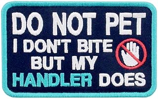 Service Dog I Don't Bite But My Handler Does Vests/Harnesses Emblem Embroidered Fastener Hook & Loop Patch