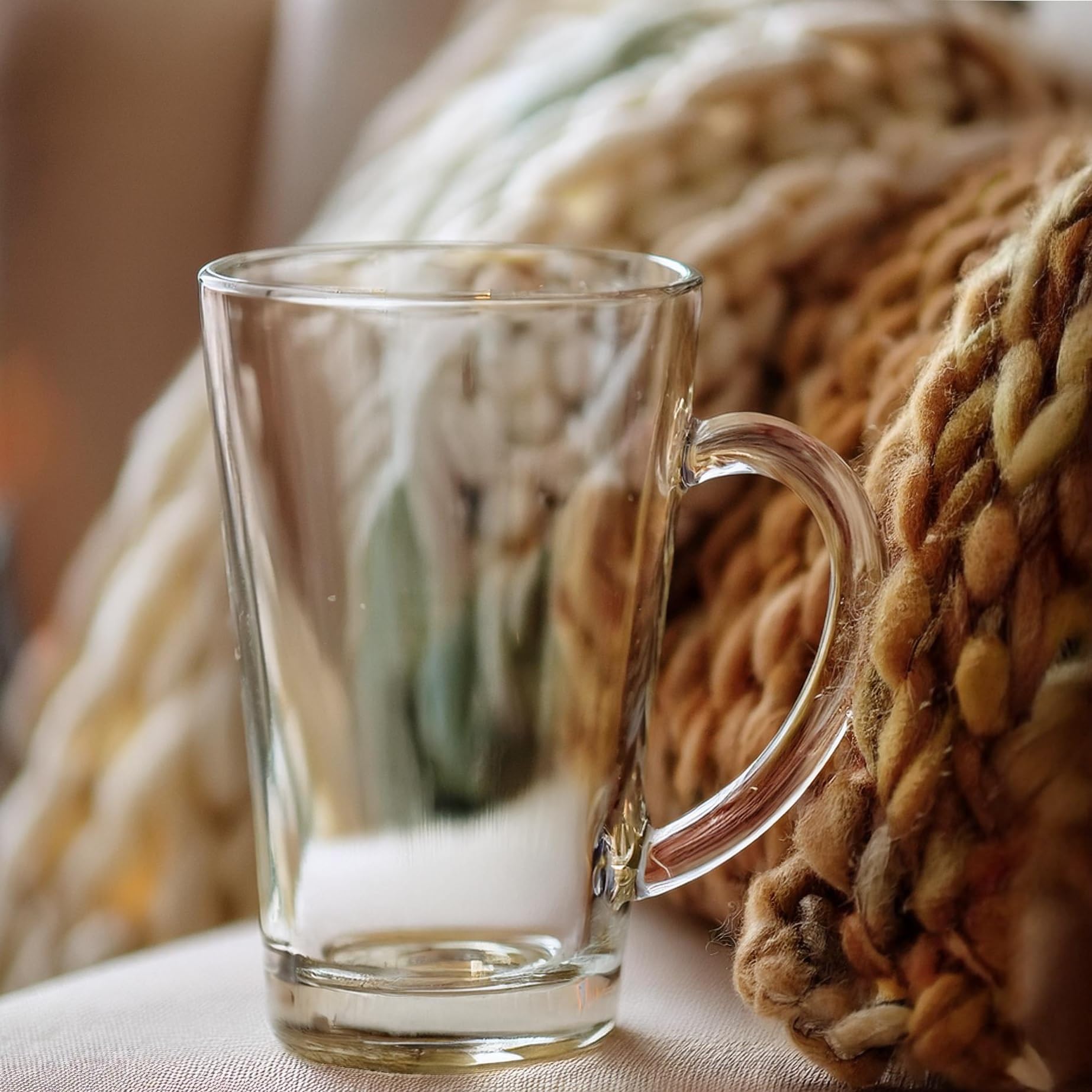 Glasmark KROSNO 1992 Zestaw 6 szklanek do kawy 300 ml z uchwytem i łyżeczką szklanki do herbaty Cappuccino Latte mrożona herbata termiczna szklanki przezroczyste szklanki