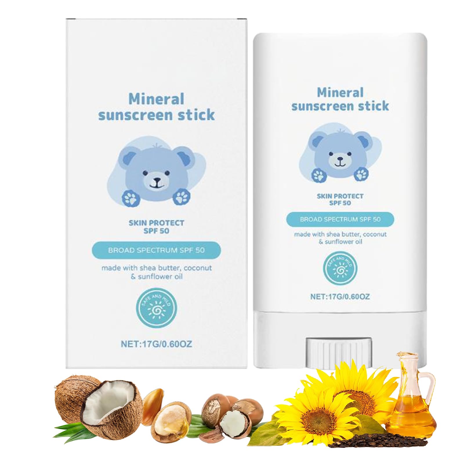 SPF 50 Mineral Sun Cream Waterproof & Non-Greasy Soothing Formula Lotion with Coconut Oil, UVA/UVB Protection for Kids, Gentle for Sensitive Skin, Travel Size
