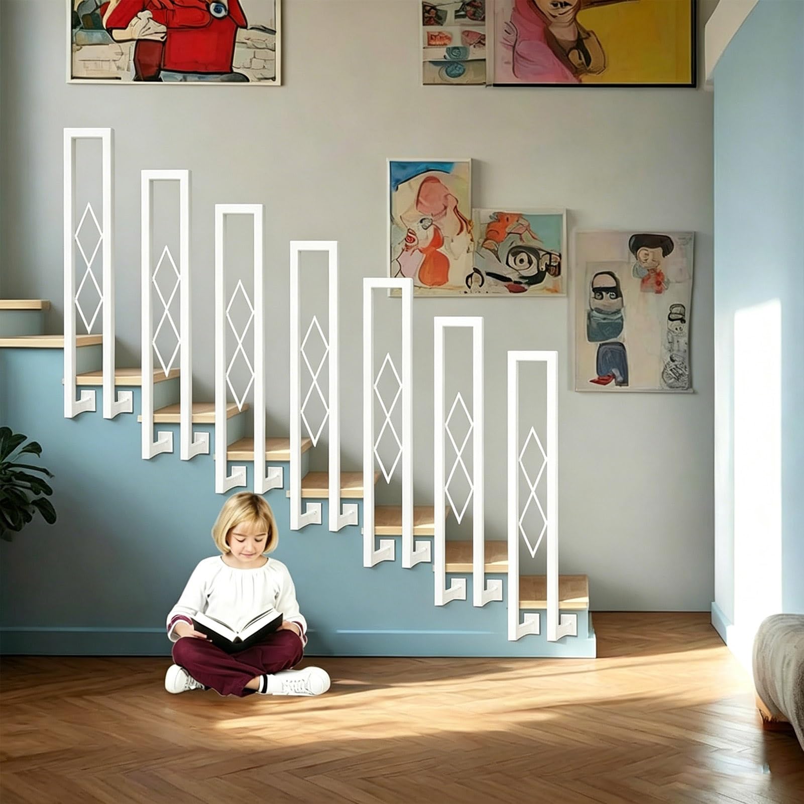 Black White Metal Handrails for Outdoor Steps Indoor Stair Railing, U-Shaped Porch Deck Hand Rails Support Rod 75cm/85cm/90cm/95cm/100cm(White,55cm/22in)