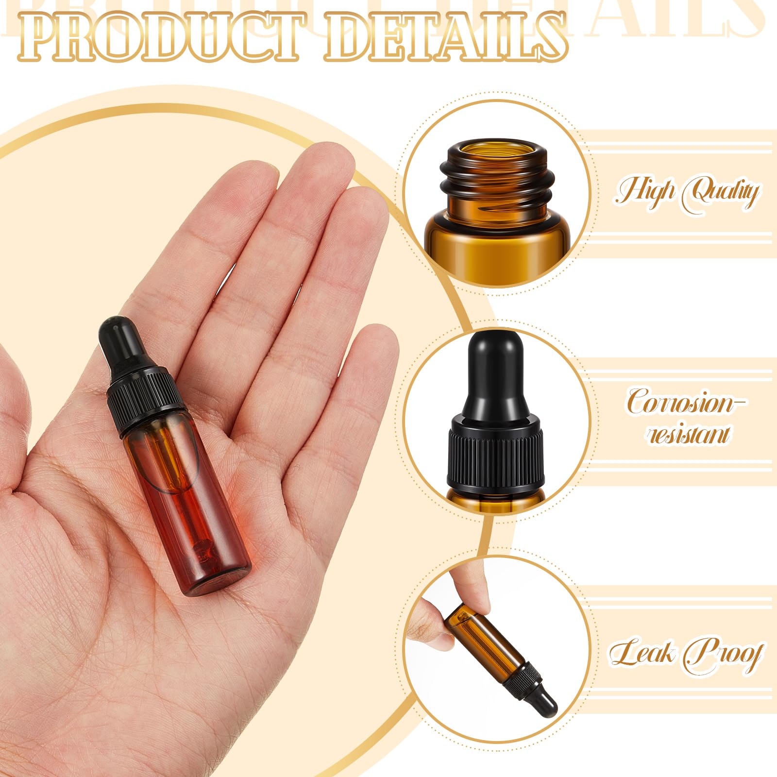 Didaey 200 mini frascos cuentagotas de vidrio, mini botellas cuentagotas de muestra, frascos de muestra pequeños con tapa para viajar, aceites esenciales, cosméticos líquidos, muestras de perfume