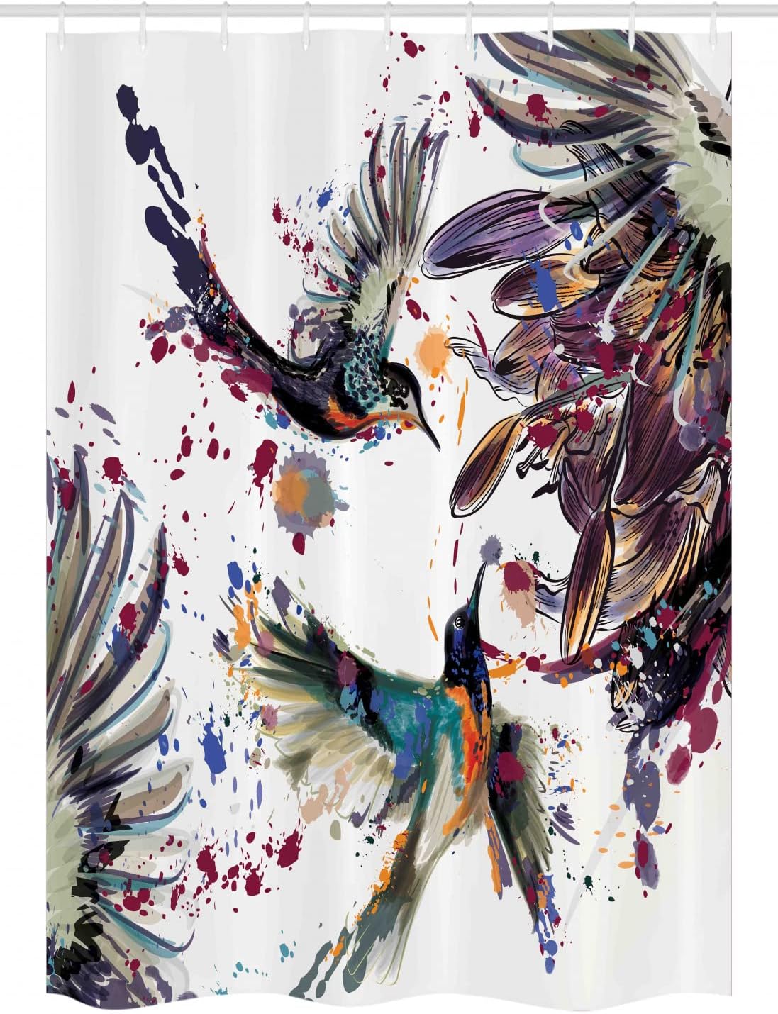 Ambesonne Hummingbird Stall Shower Curtain, Art Lily Flowers Birds and Color Splashes in Watercolor Painting Style, Fabric Bathroom Decor Set with Hooks, 54" W x 78" L, Orange Blue