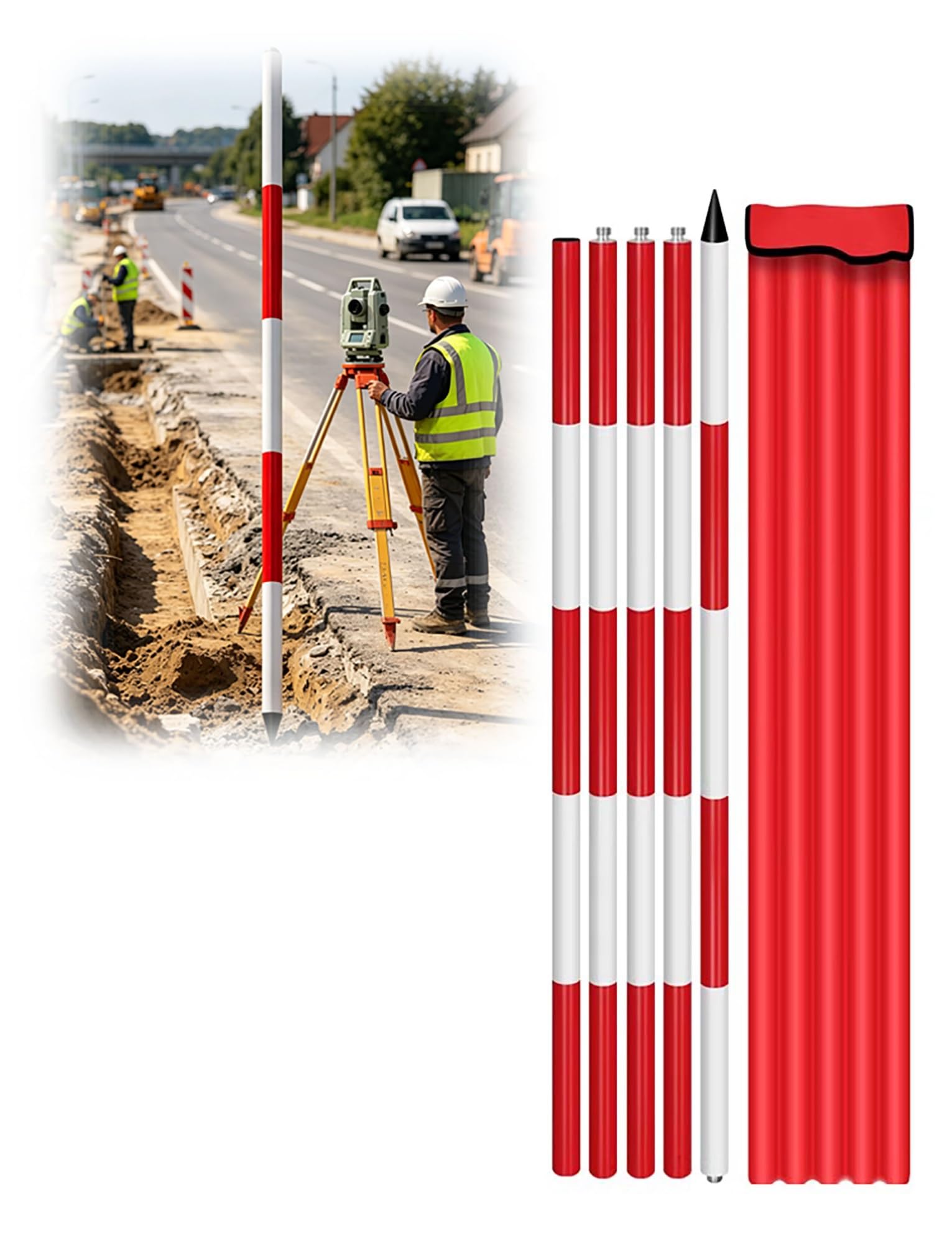 AMZBNEIDI Duty Alummsurvey Pole, Survey Pole Aluminum For Construction, Marking, Engineering Measuring, 200-500cm(500cm/196.9inch)
