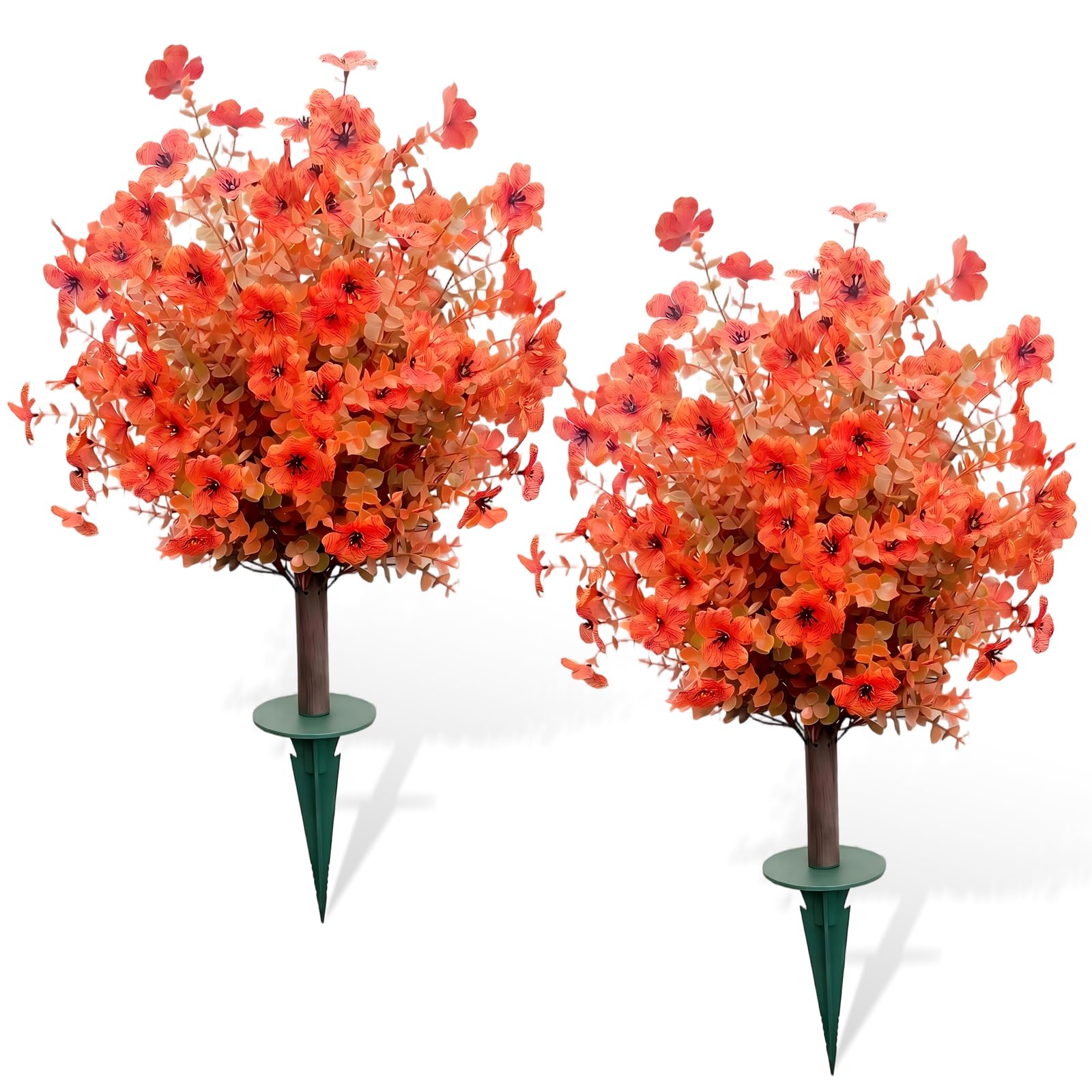 Lot de 2 faux arbustes orange automne résistants aux UV avec piquets pour jardin