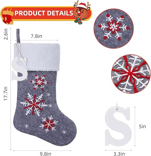 Miniatura 2 de Calcetines de Navidad con monograma de madera personalizado de 19.5 pulgadas, calcetines colgantes de copo de nieve bordados para decoración