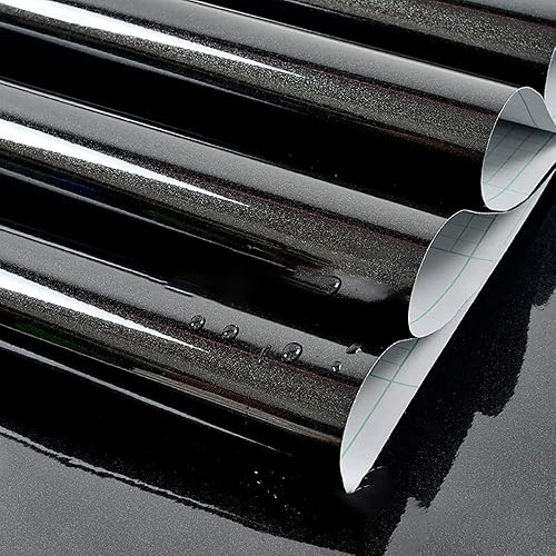 Miniatura 6 de Papel tapiz brillante negro autoadhesivo, extraíble, de 15.8 x 118 pulgadas, impermeable, papel adhesivo negro para encimera, armario, muebles,