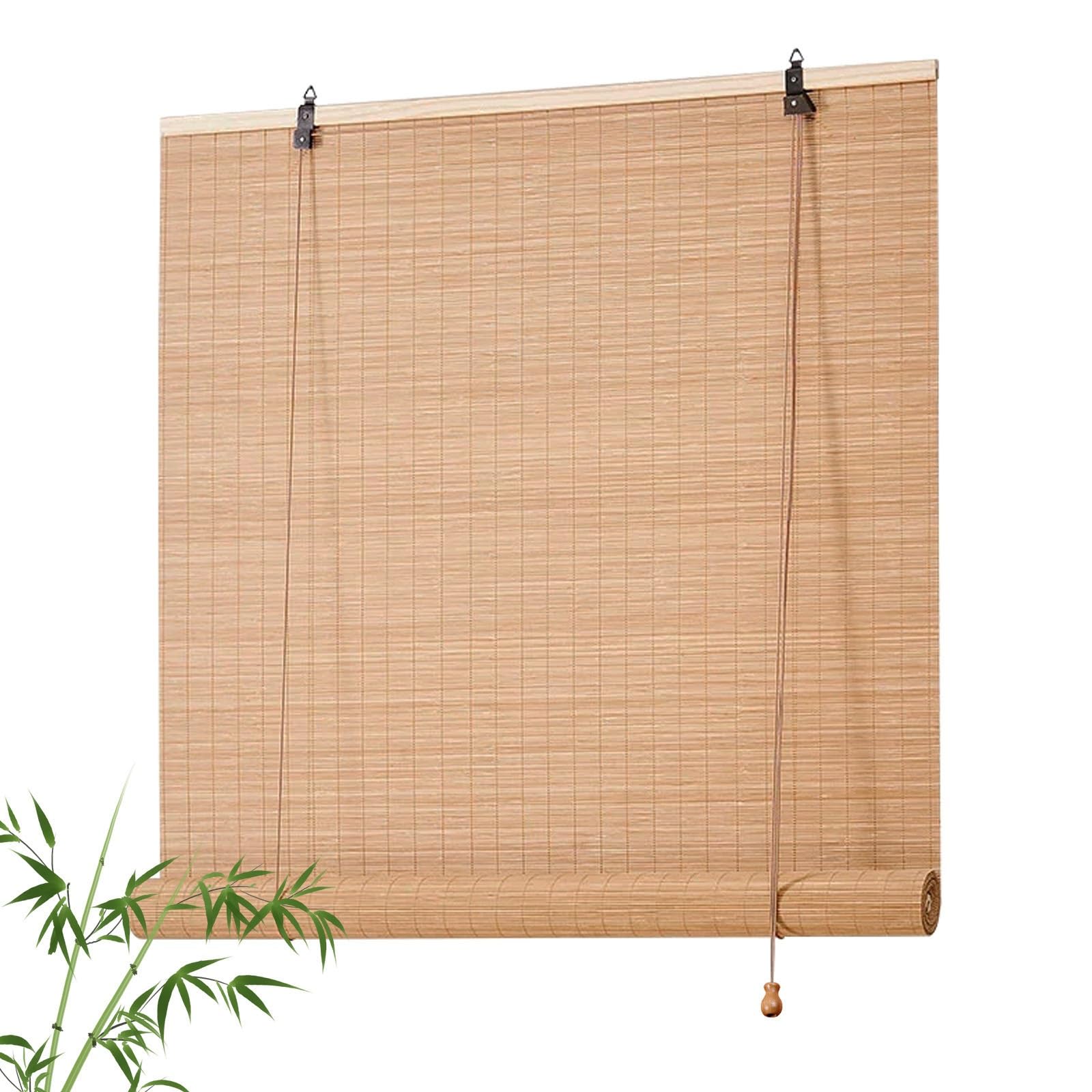 Retro Bamboo Blinds 90 100 110 120 140 160 180cm Wide Bamboo Roller Blinds for Windows Doors Kitchen Outdoor Blinds Waterproof for Pergola Blackout Blinds for Bedroom Anti-UV Patio Blinds with Lift