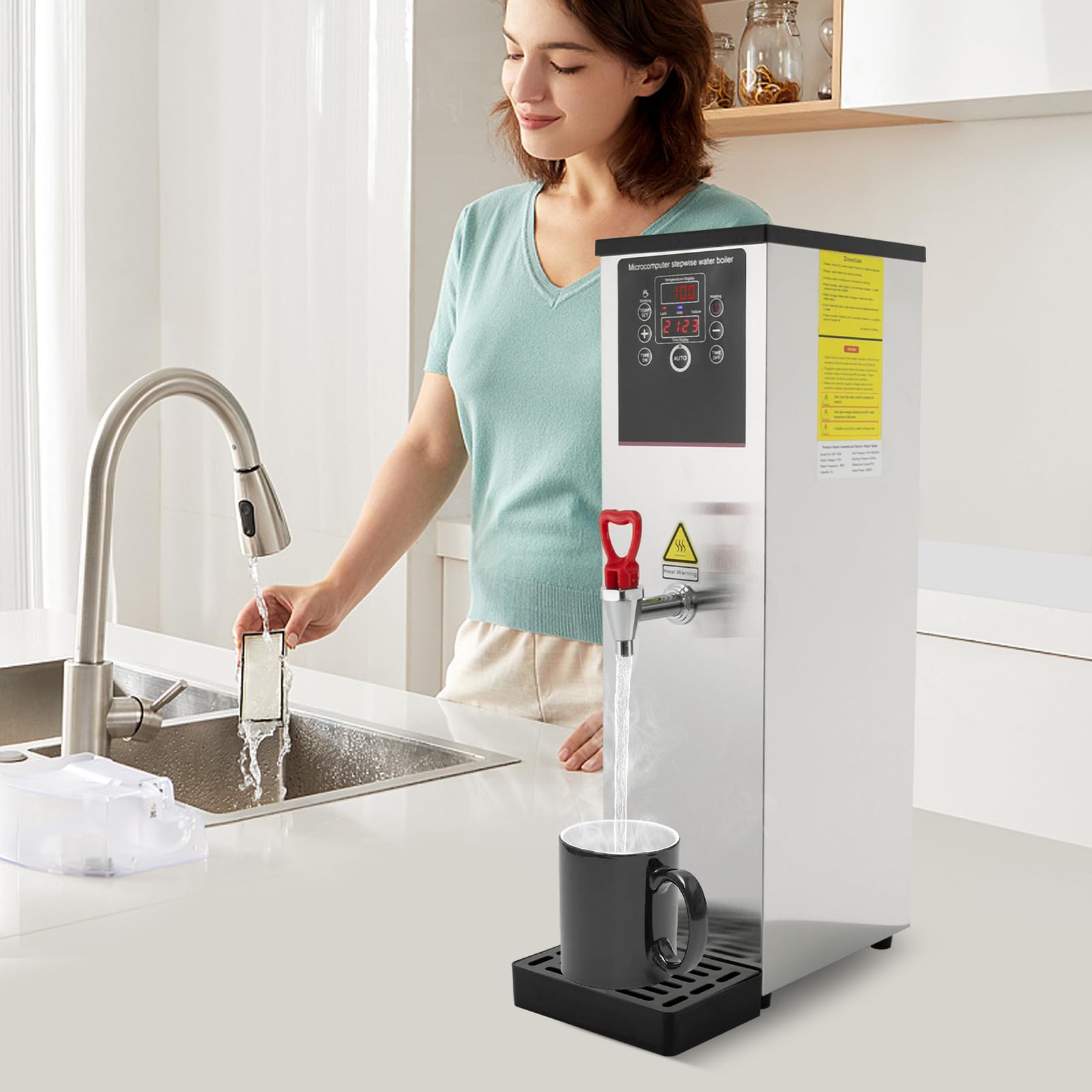 Gbonklong 2500W Commercial Hot Water Dispenser Commercial Water Boiler, 28L/7.4Gal Hot Water per Hour Stainless Steel Large Capacity Electric Dispenser, Fast Heating for Tea Coffee Hotel (Silver)