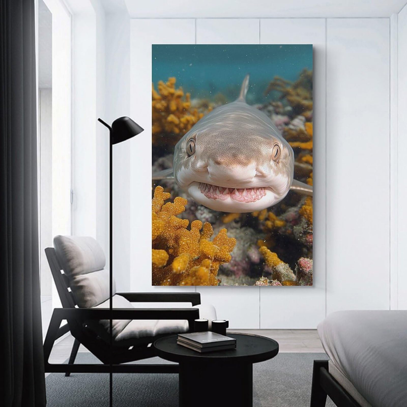Wall Picture Print Close-up Shark Portrait Underwater, 24x36inch(60x90cm), for Entrance Walls, Hall Decor Or Foyers, A Neat Decor Update for Hallways
