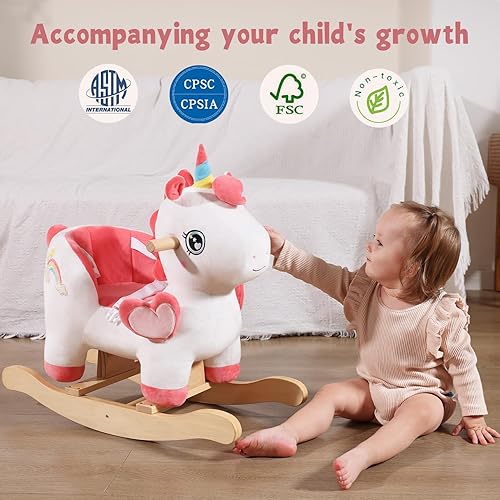 Miniatura 6 de labebe Caballo mecedor para bebé con cinturón de seguridad, gorila de unicornio para niños de 6 meses a 3 años, juguete de equitación para bebés,