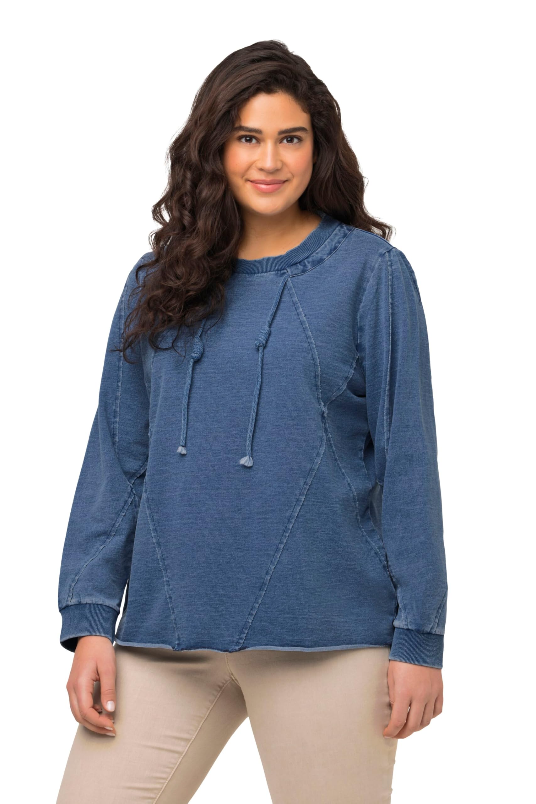 Ulla Popken Damen große Größen Übergrößen Plus Size Sweatshirt, Schmucknähte, offenkantig, Rundhals, Langarm 820003
