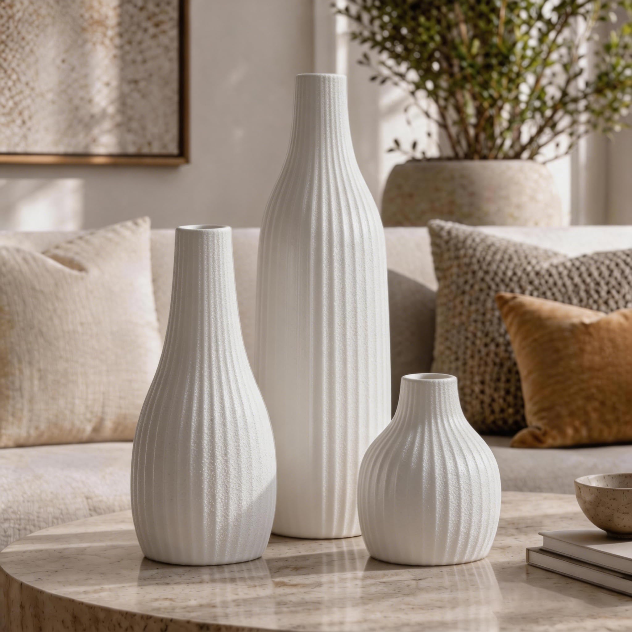 Modern White Ceramic Vase Set of 3