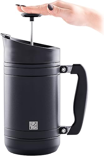 Miniatura 3 de BaseCamp - Prensa de café de acero inoxidable con aislamiento de doble pared, tecnología Bru-Stop, sin molidos en el café, tapa antiderrames