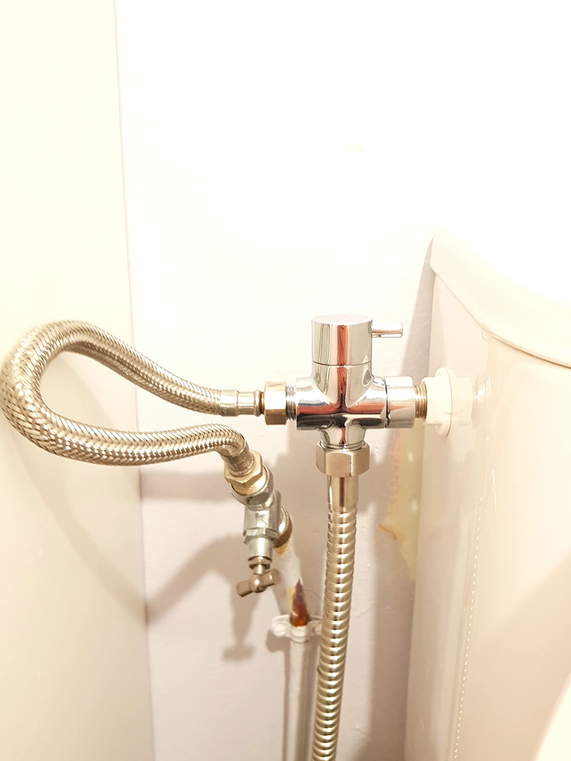 BbfStyle - Marque Française - SUS 304 - Kit douchette WC pour l'hygiène intime - Avec Vanne 3 voies aux Standard Français (3/8"-12x17mm) - Métallique - Finition Nickel Brossé - Taharat