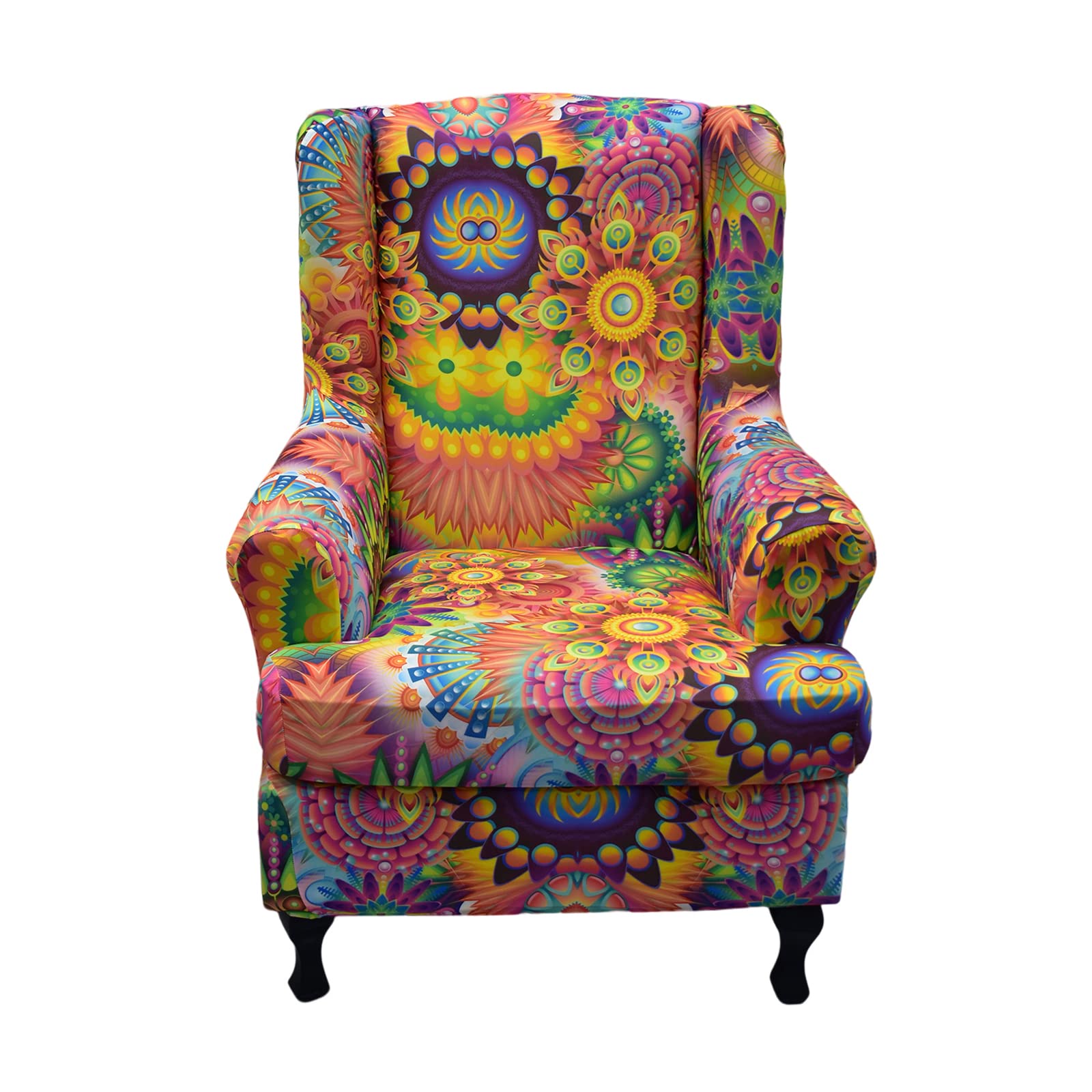 KRFOONN Stretch Wing Chair Slipcovers Printed 2 Piece Wingback Chair Covers Soft Spandex Wingback Armchair Slipcover Furniture Protector Chair Covers for Living Room Wingback Chair, T2