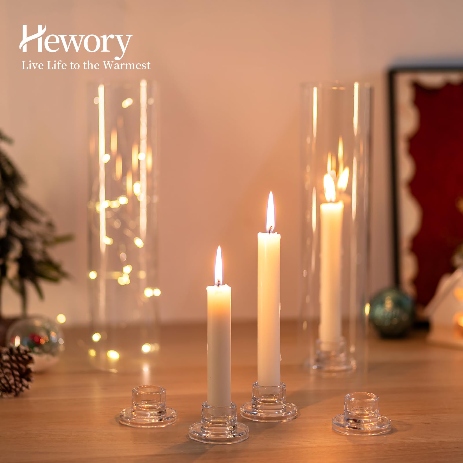 Hewory Chandelier en Verre Porte-Bougie : Set de 20 Petits Porte-Bougies en Verre Transparent pour Mariage, Fête, Noël et Décoration de Table.