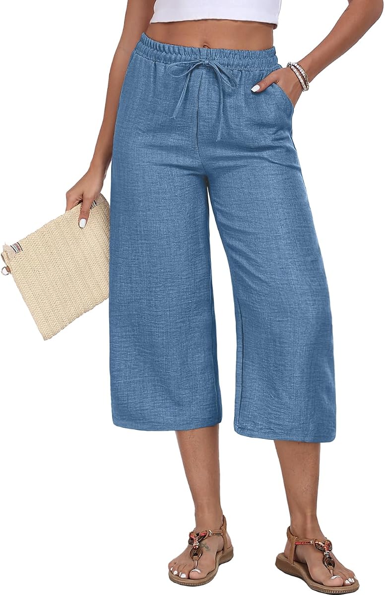 Pantalones capri para mujer de verano con cintura elástica, pantalones casuales de negocios, pantalones de trabajo con bolsillos