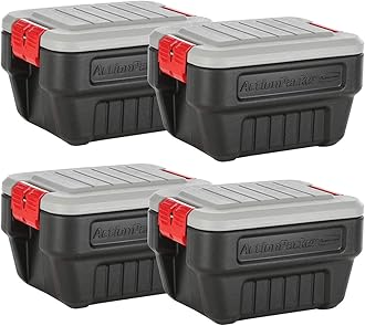 Rubbermaid® ActionPacker® 8 Gal Lockable Storage Box Pack of 4, Outdoor, Industrial, Rugged, Grey and Black