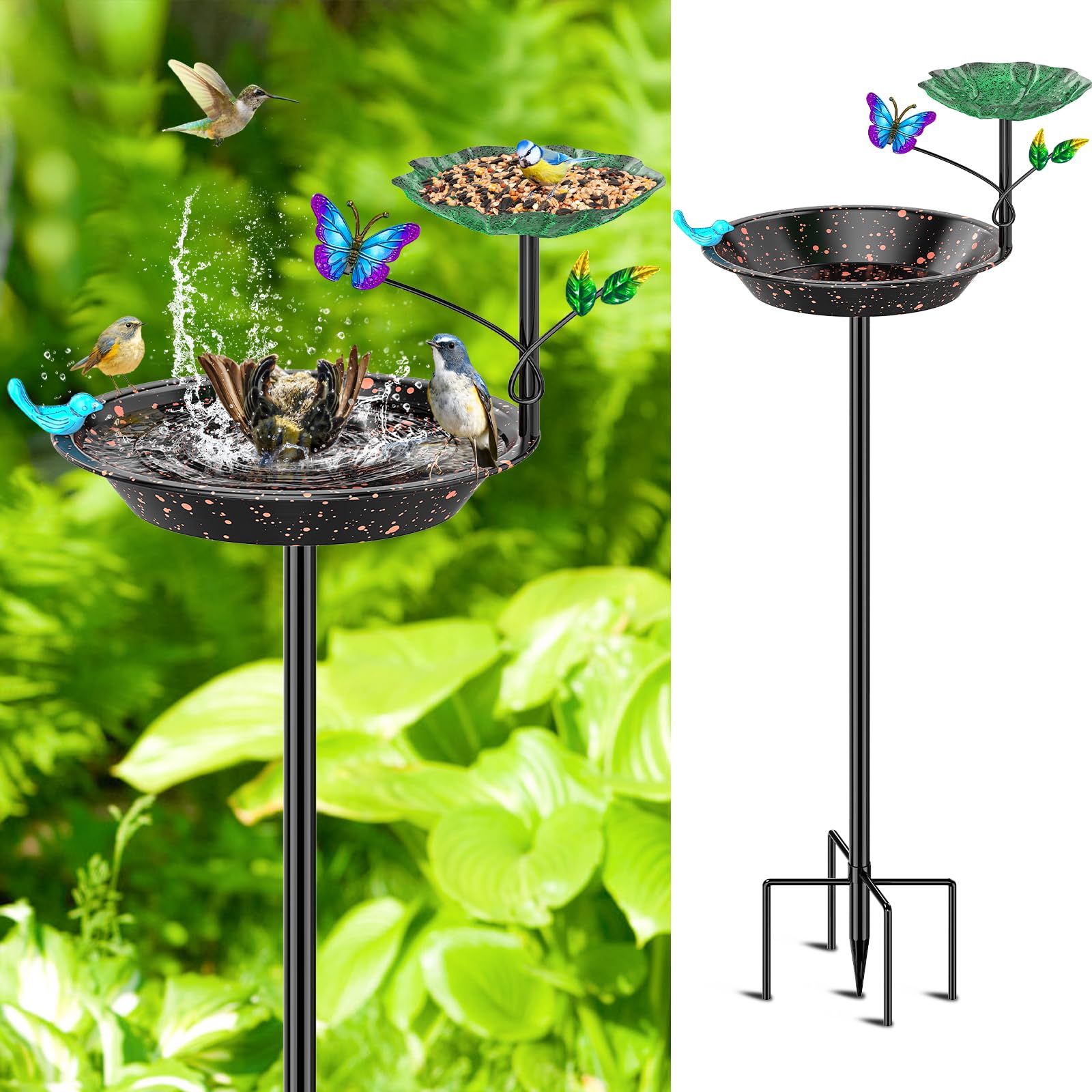 KHayRovies Metal Bird Bath for Outdoors Garden Birdbath Bowl, Freestanding Bird Feeders for Outside with 5 Prongs Base Stake, Standing Birdfeeders Bird Bath Bowl for Yard Lawn Deco (Orange dot)