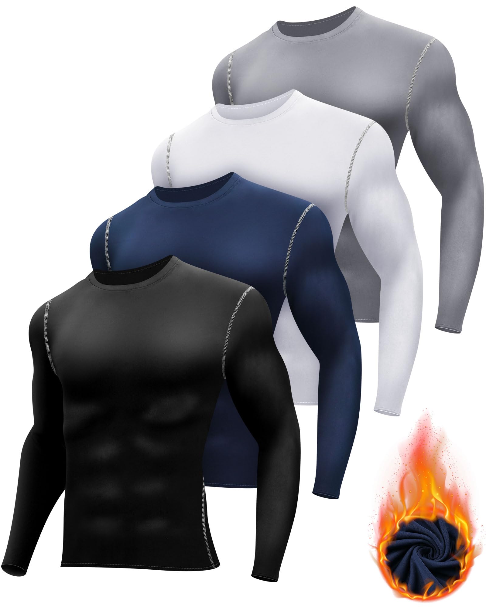 Hicarer 4Pack Men's Thermal Compression Long Sleeve Shirt