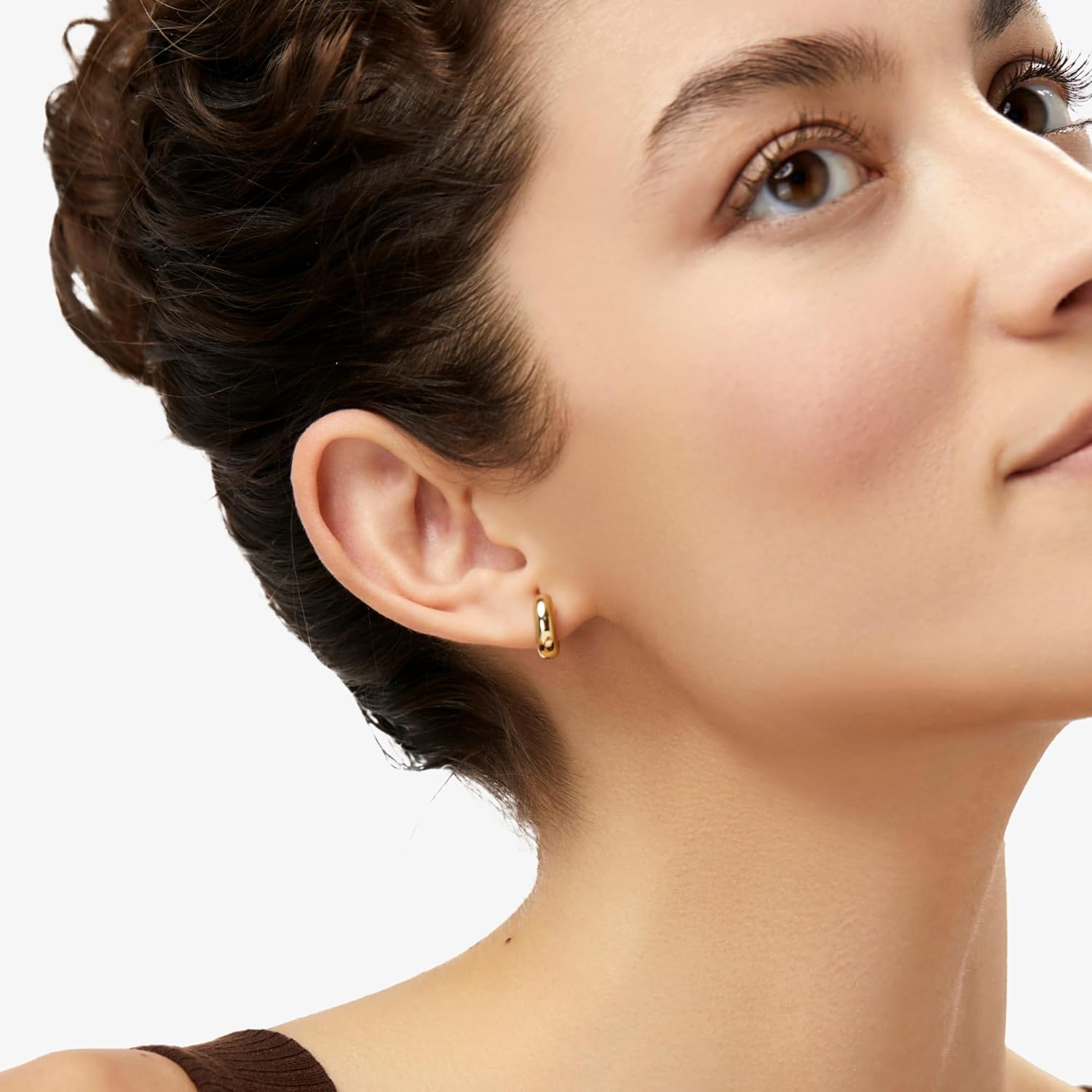 Ana Luisa Giulia Huggie Hoop Earrings for Women - Hypoallergenic Water-Resistant Tarnish-Free Chunky Earrings for Women - 14K Gold Plated & Silver Rhodium Plated Hoops - Small, Medium & Large Size - Image 3