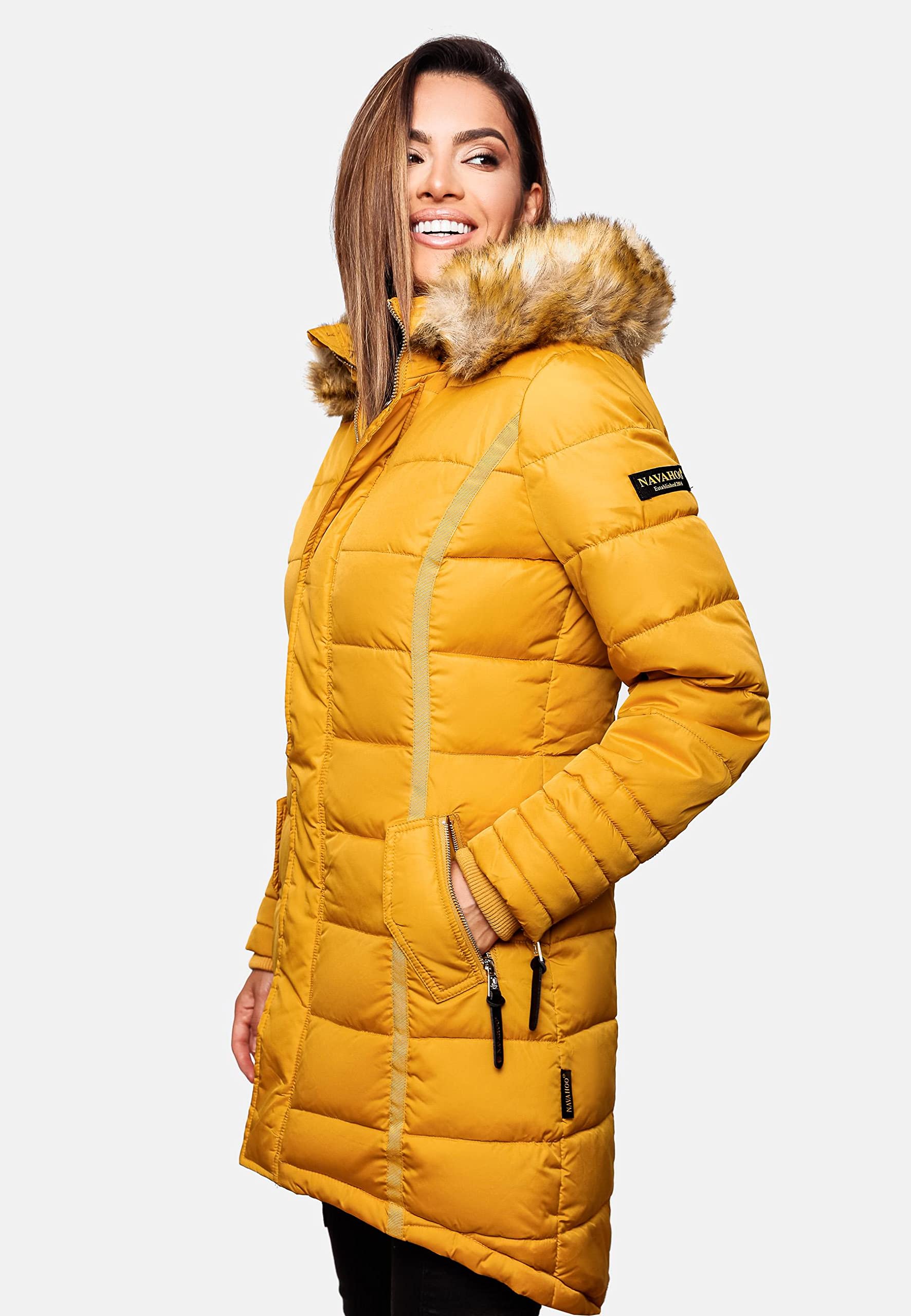 Navahoo Papaya Abrigo Guateado extralargo de Invierno para Mujer con Capucha de Pelo sintético 12 Colores XS-XXL