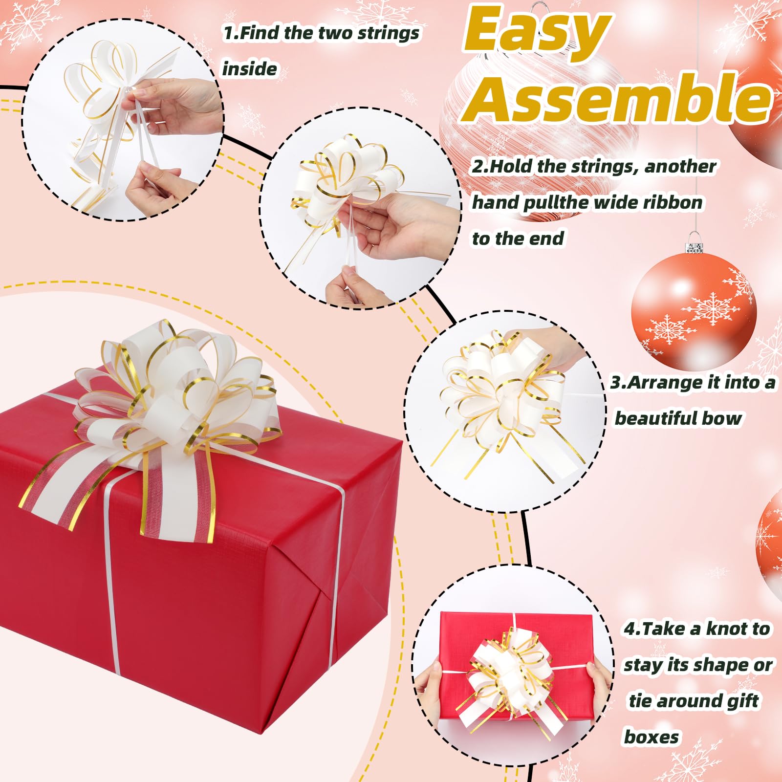 32 fiocchi da tirare per confezioni regalo, fiocchi grandi da 15,2 cm per regali, confezioni regalo, fiocchi sfusi per cesti regalo, decorazioni natalizie per feste di nozze (bianco)