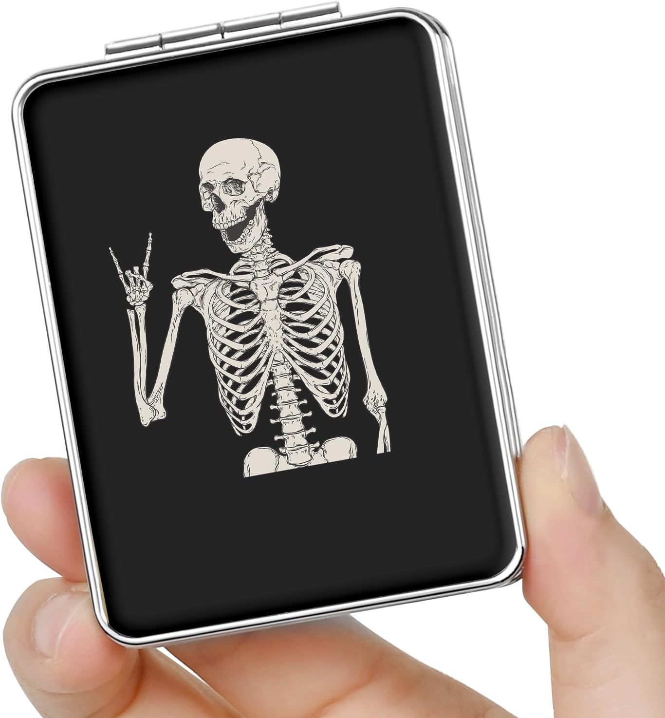 Pocket Mirror, Small Travel Mirror with Magnification, Portable Double-Sided Magnifying Cosmetic Mirror for Daily (Skull)