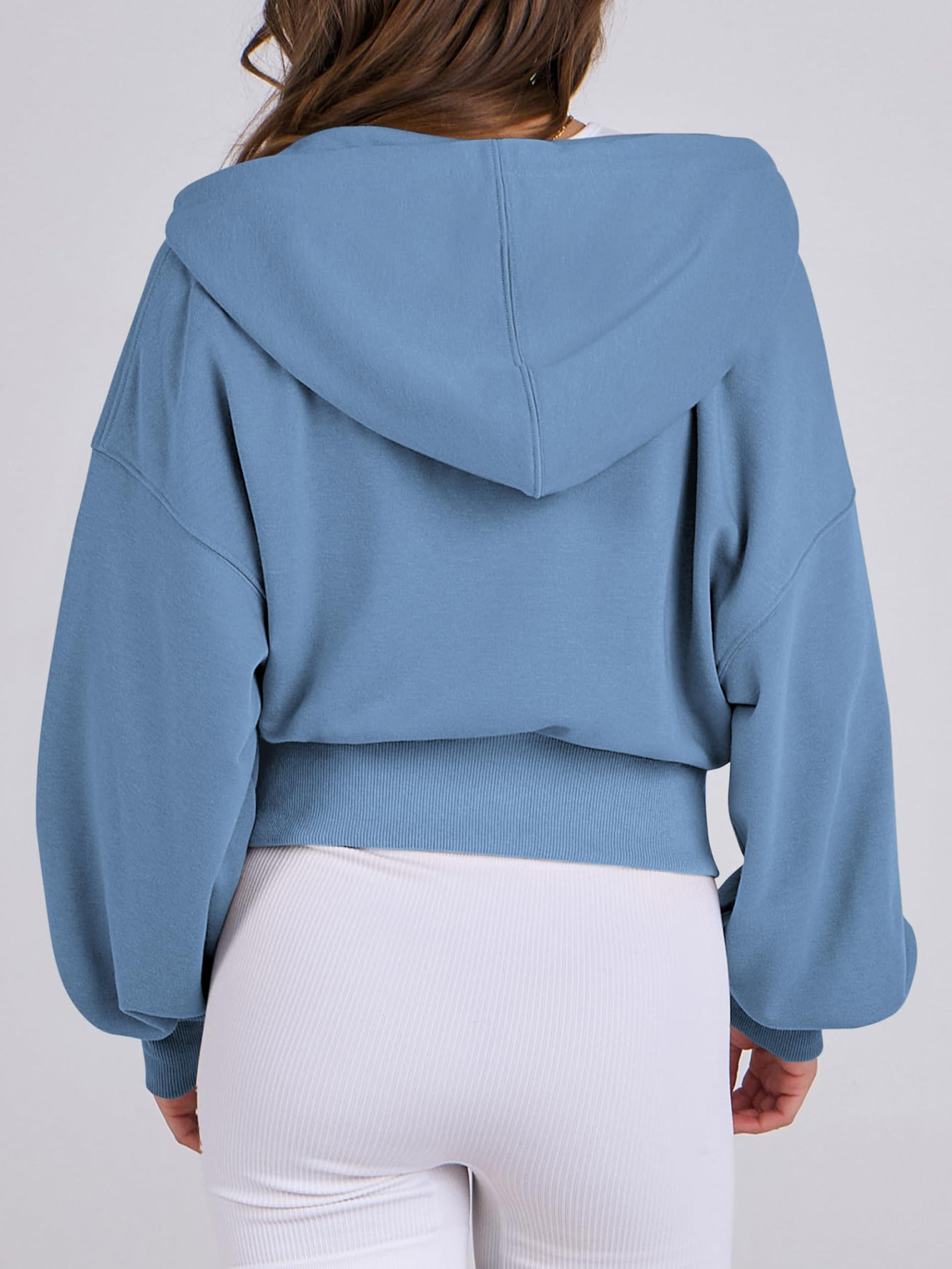 Jhsnjnr Sweat à capuche pour femme - Manches longues - Sweat à capuche - Fermeture éclair - Sport - Courte - Fermeture éclair