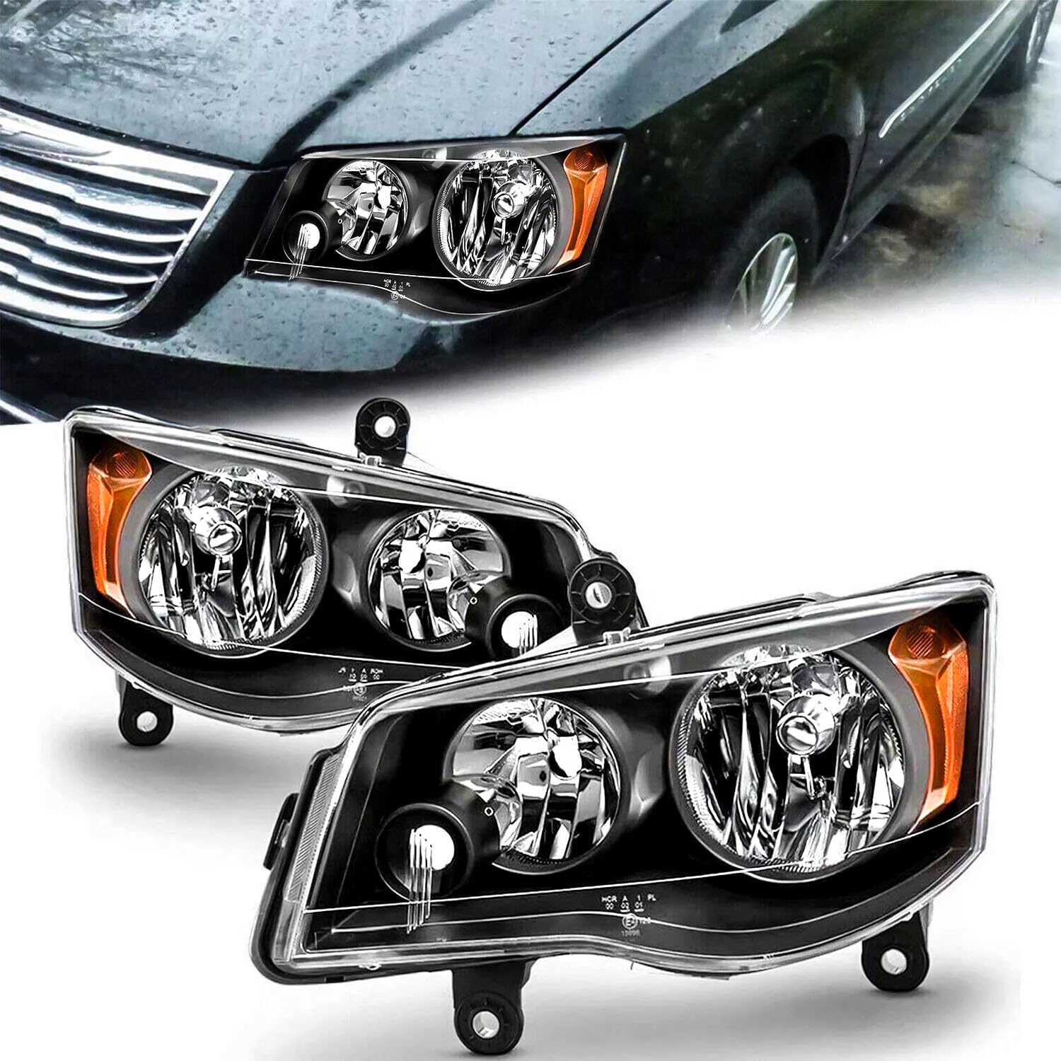 headlights assembly black housing fit for 2011-2020 dodge grand caravan,2008-2016 chrysler town & country head light headlamp driver and passenger side,