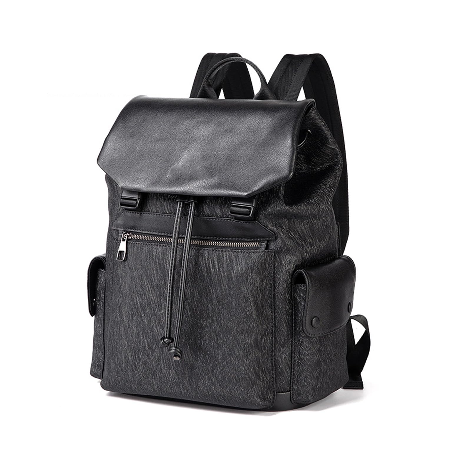 Modny plecak męski, skórzany plecak na laptopa, lekka, oddychająca codzienna torba podróżna na ramię tornister (Black 34 * 18 * 38cm)