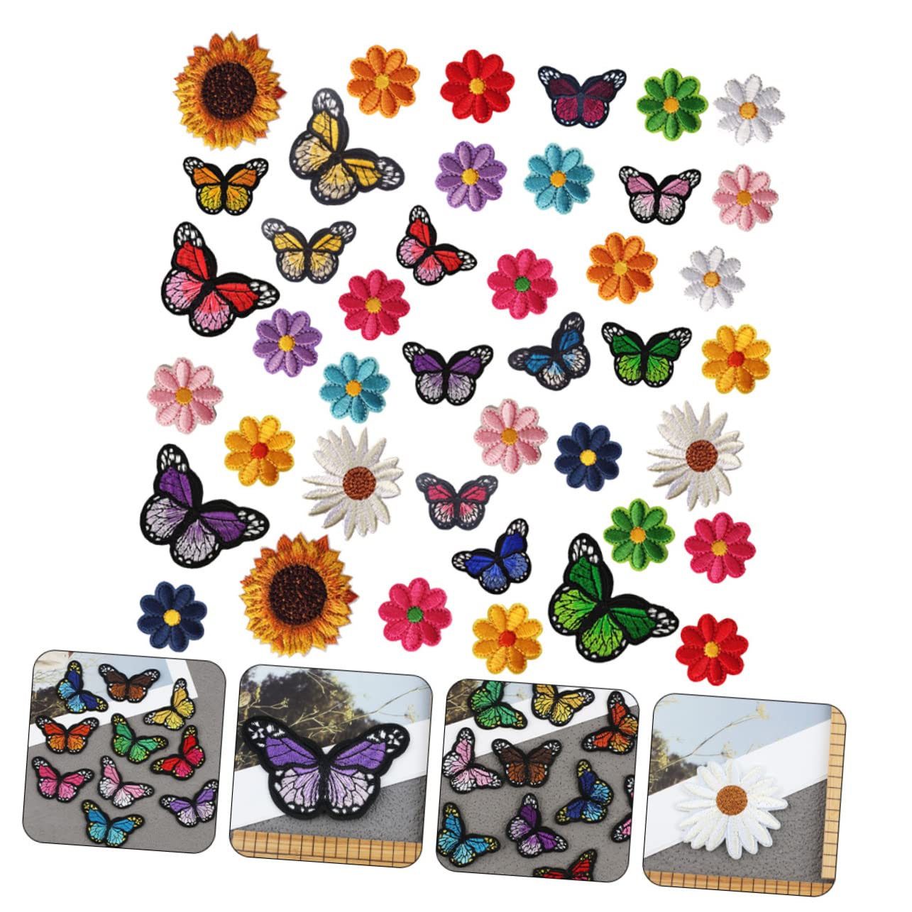 STOBOK 126stücke Teiliges Bunter Bestickter Blumen Und Schmetterlings-patches -bügelflicken Für Kleidung Taschen Und Accessoires Zum Verzieren Und Reparieren
