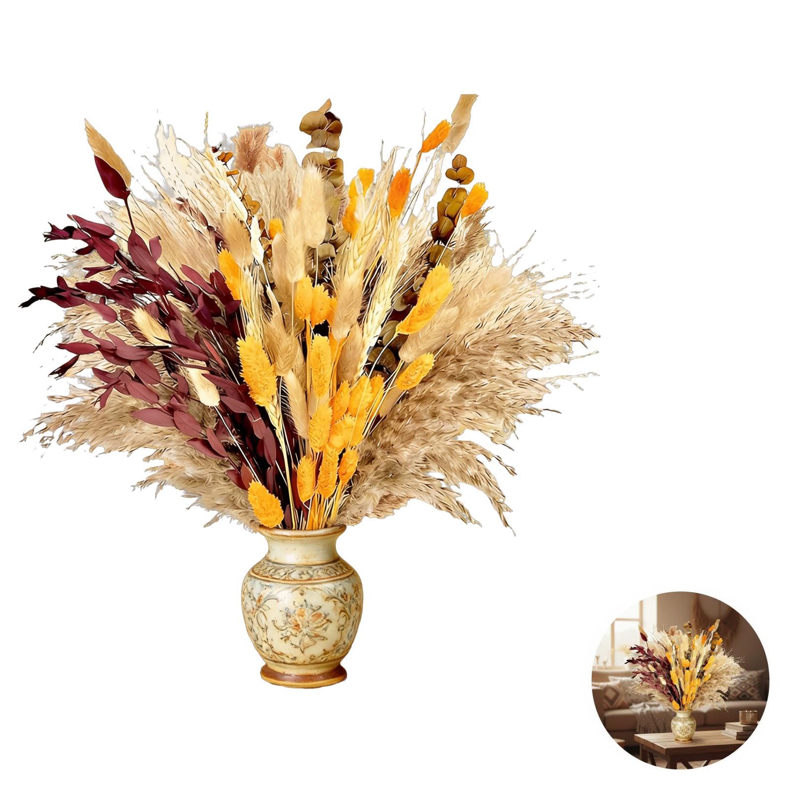 Bouquet de Fleurs séchées, avec Herbe de Pampa, Hautes graminées et Fleurs d’Automne séchées, décoration bohème, Composition Florale aux Tons Chauds pour Maison, Mariage, fête