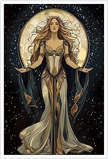 Vintage Woman Wall Art Elegant Selene Poster Divine Feminine Moon Goddes...