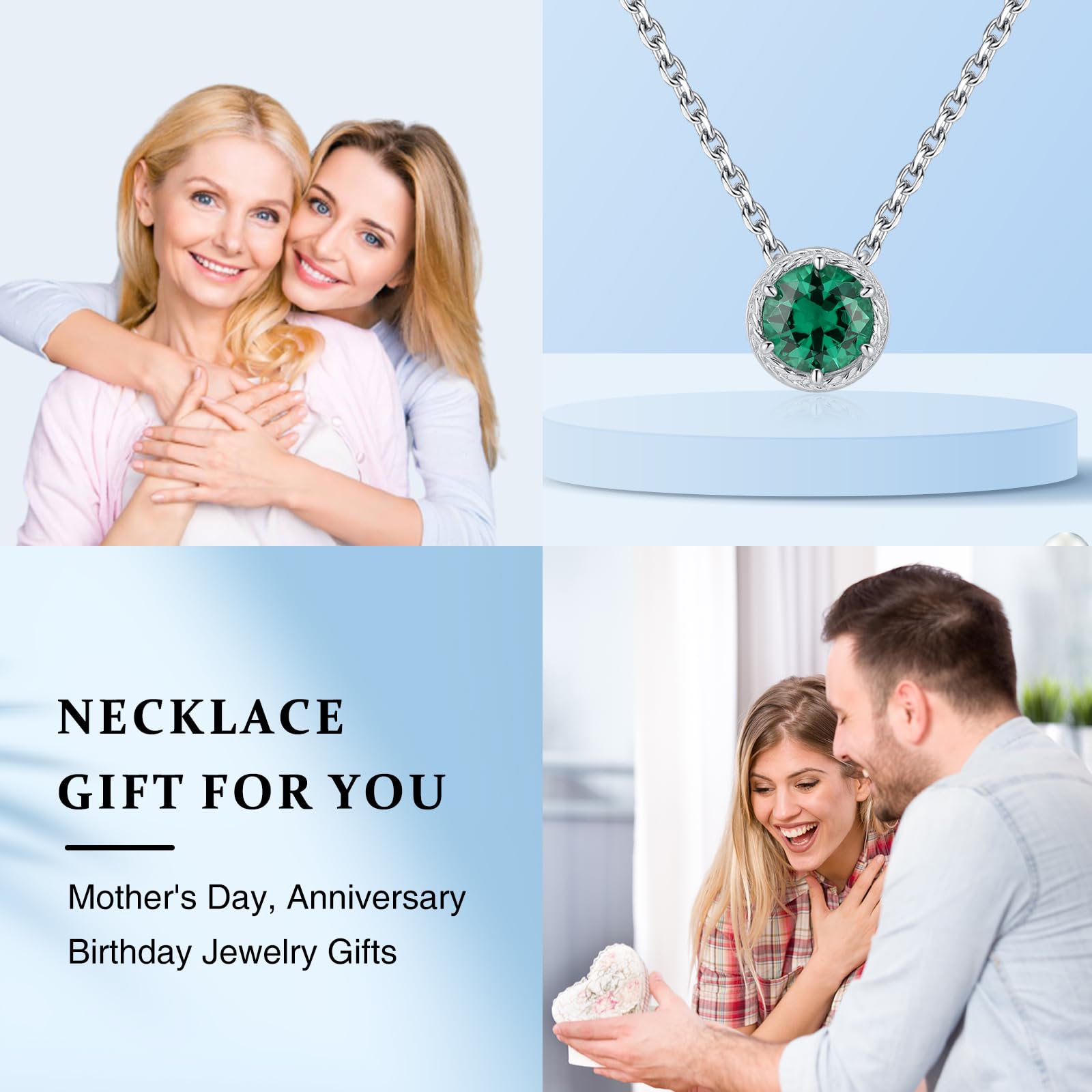 Collar Mujeres de Plata de Ley con Piedra Nacimiento Collar Colgante Solitario Redondo con 5A Circonita 12 Birthstone Joyas de Cristal Original Regalo de Cumpleaños para Mujeres Niñas Madre