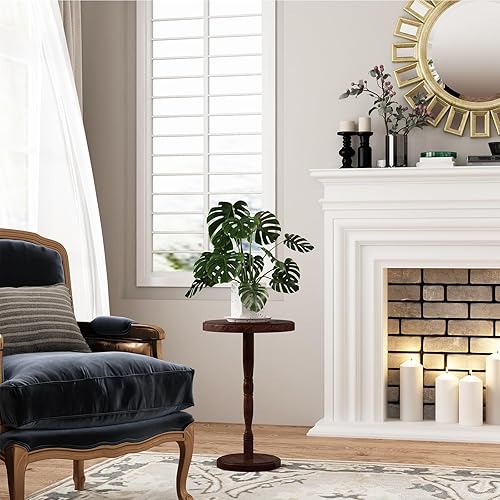 Miniatura 4 de LAPTAIN Mesa redonda para bebidas, mesa de pedestal de acento, mesa auxiliar de madera maciza para sala de estar, sofá, silla, expreso