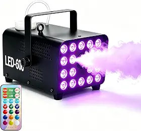 Máquina de neblina, máquina de fumaça, máquina de fumaça de 600 W 4000 CFM com 18 luzes LED e controle remoto sem fio, 12 cores e modos automáticos para casamento, Halloween, festa