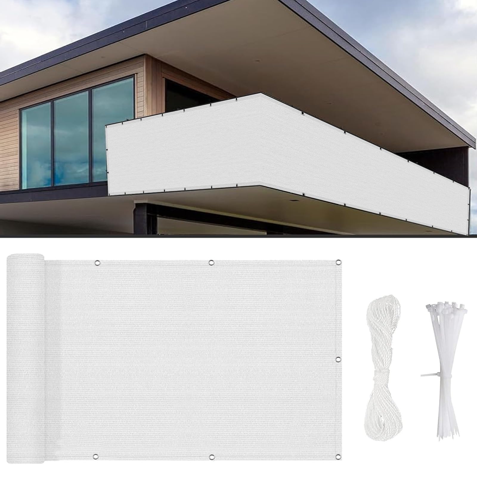 Brise vue balcon pour stopper le vis-a-vis cache vue blanc 450x55 cm anti vent