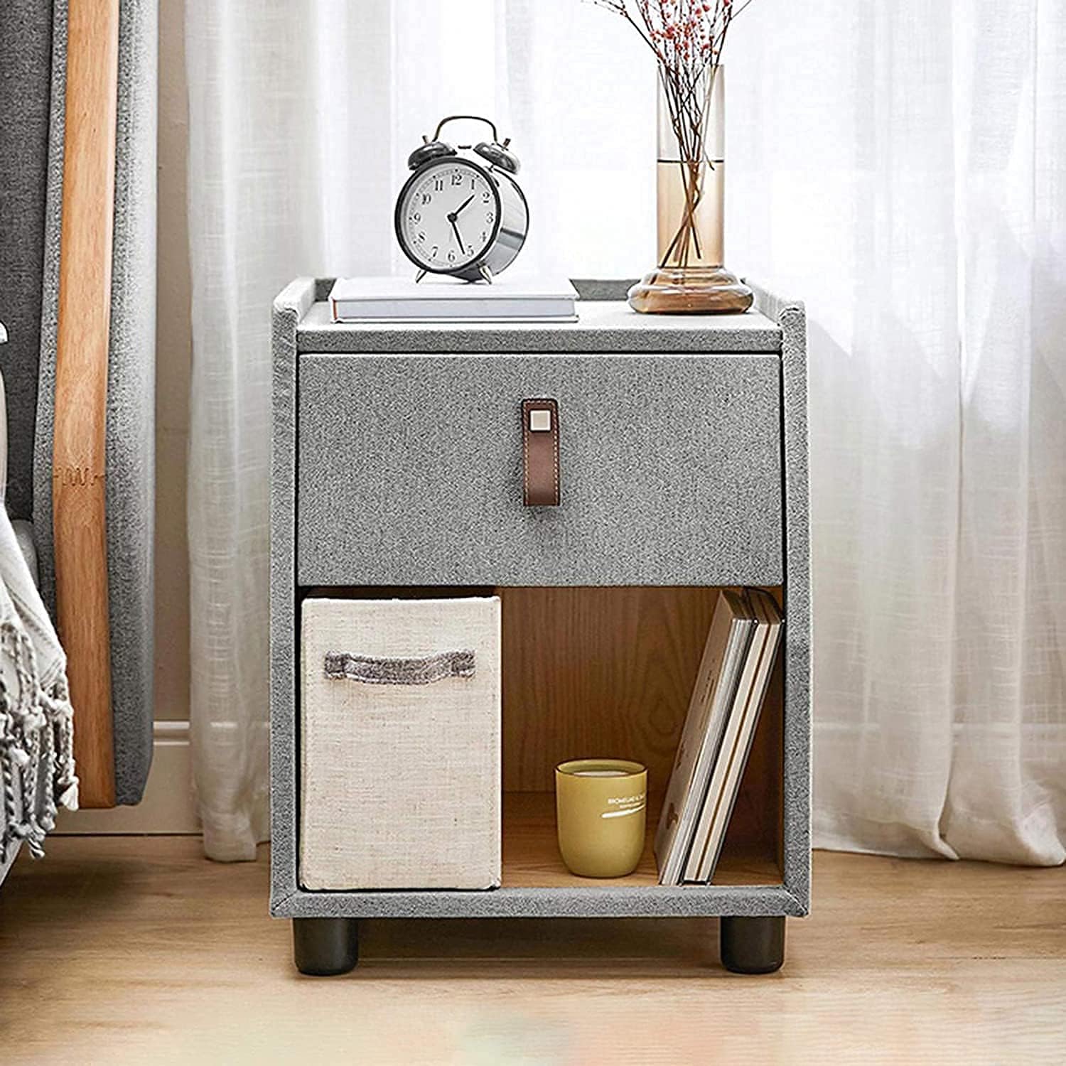 Stylish Bedside Table, Modern Solid Wood Bedside Narrow Side Storage