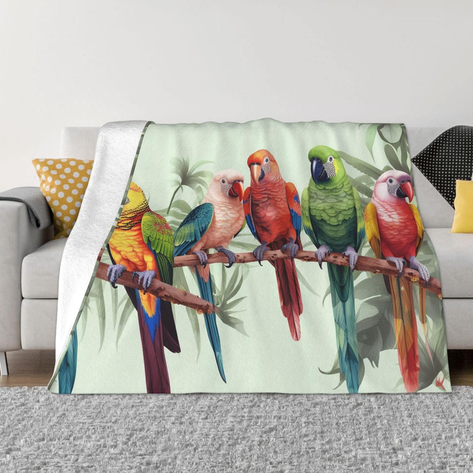 FodPand Colorful Parrots On Tree Fleece Blanket 60"x50" Lightweight Warm Throw Blanket for Bed Couch Cozy Air Conditioning Quilt All Seasons Decorative Fuzzy Blankets Gifts for Women Men
