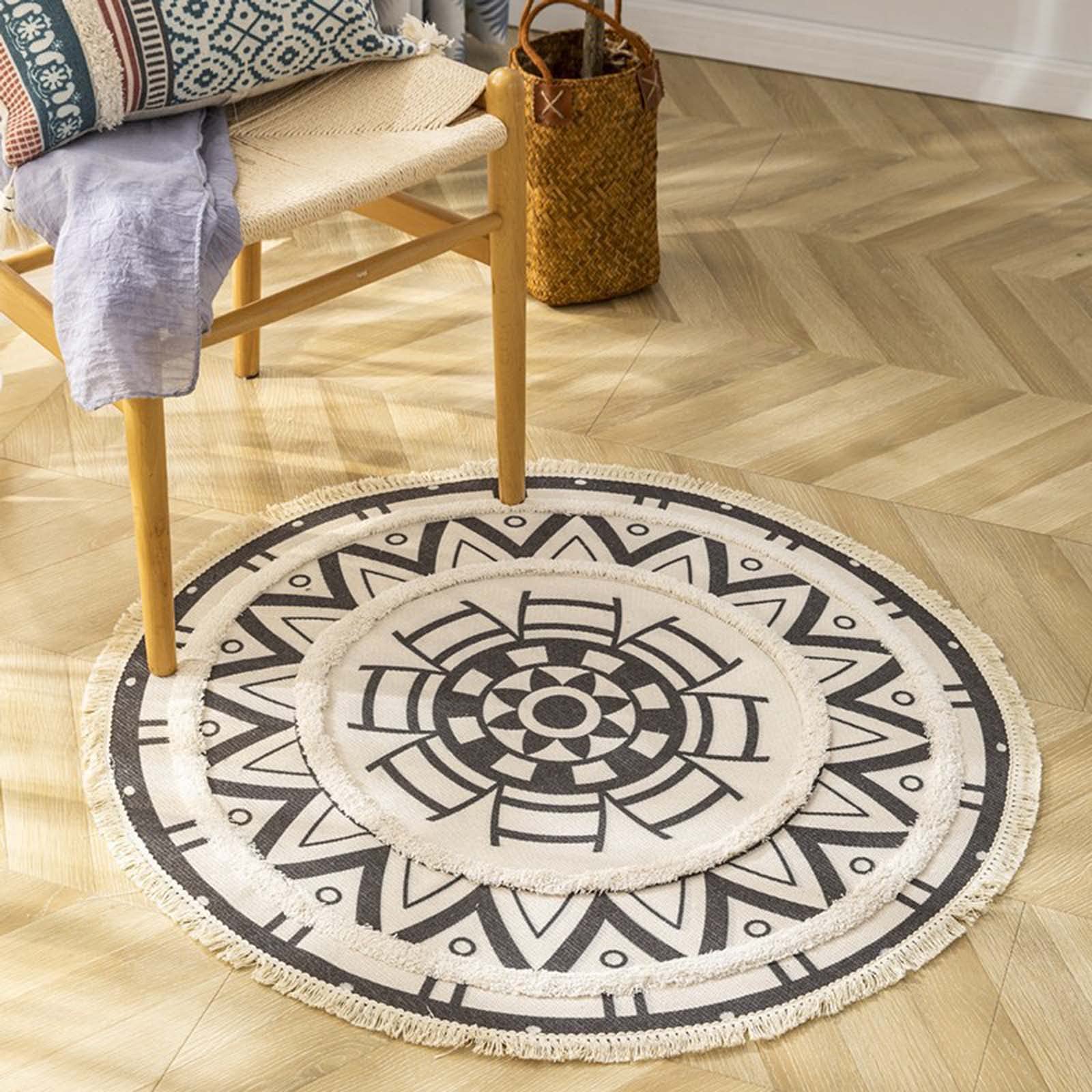Duże okrągłe dywaniki Czeski dywan Chic Mandala Dywan Drukowany frędzel Bawełniana tkana mata podłogowa do sypialni Salon Można prać w pralce, 90 cm / 35,43 cala needed