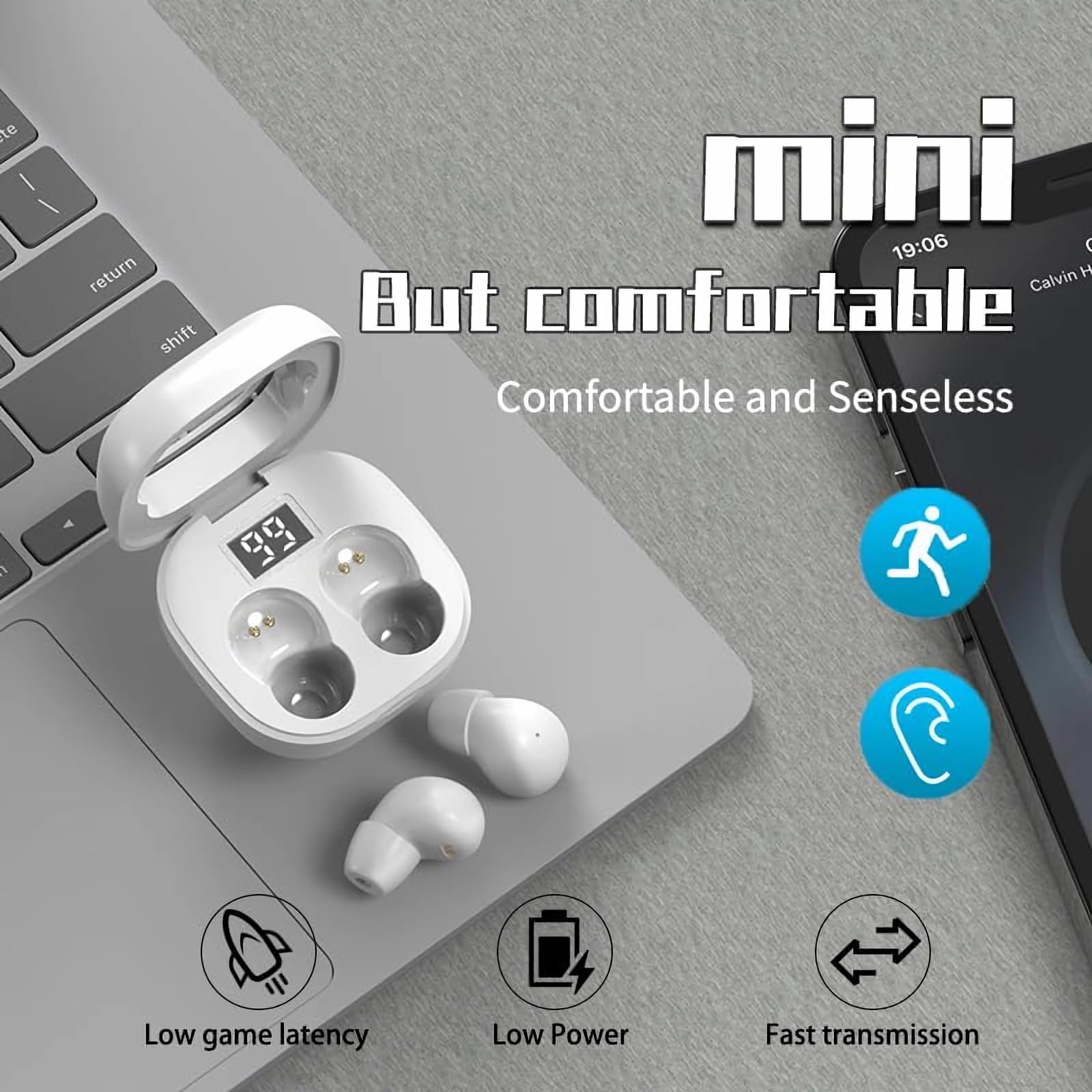 Syzplnwy Cuffie e auricolari wireless Bluetooth per dormire lateralmente, con cancellazione del rumore, invisibili, ultra piccoli, adatti per orecchie piccole, colore: bianco