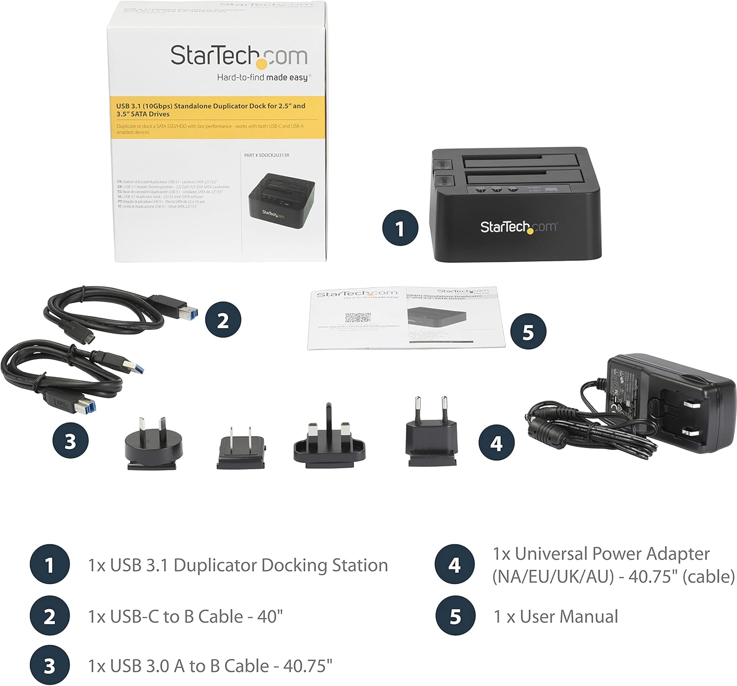 Tech Deals 🔥 StarTech.com USB 3.1 (10Gbps) Hard Drive Duplicator Dock for 2.5 & 3.5 SATA SSD HDD + 4Kn - USB/ USB-C [Thunderbolt 3 Compatible] Cloner (SDOCK2U313R),Black