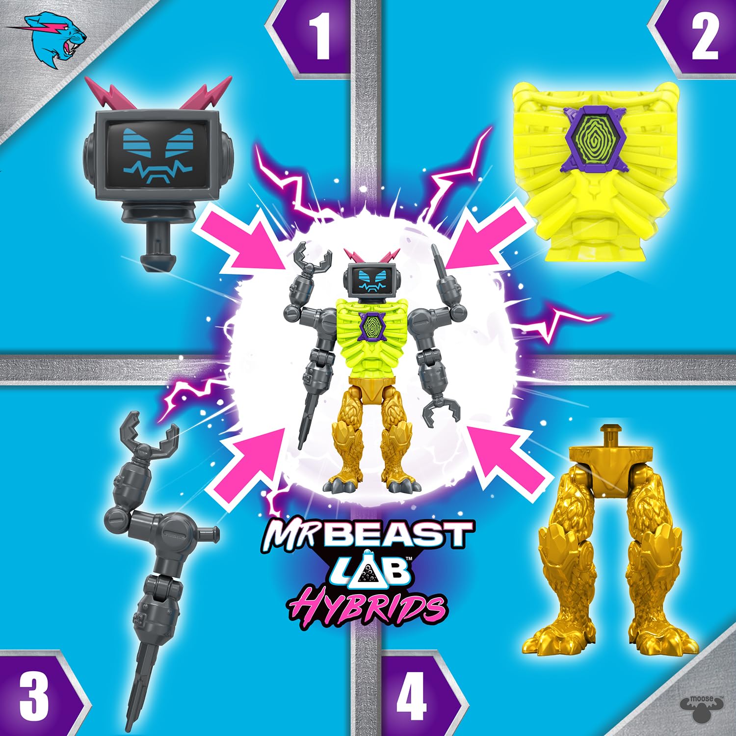 MrBeast Lab Hybrids Coffret Multiple - Crée 2 Figurines En Fusionnant Des Parties Du Corps, Découvre Le Golden Panther Dragon, Plus De 30 Créatures à Collectionner