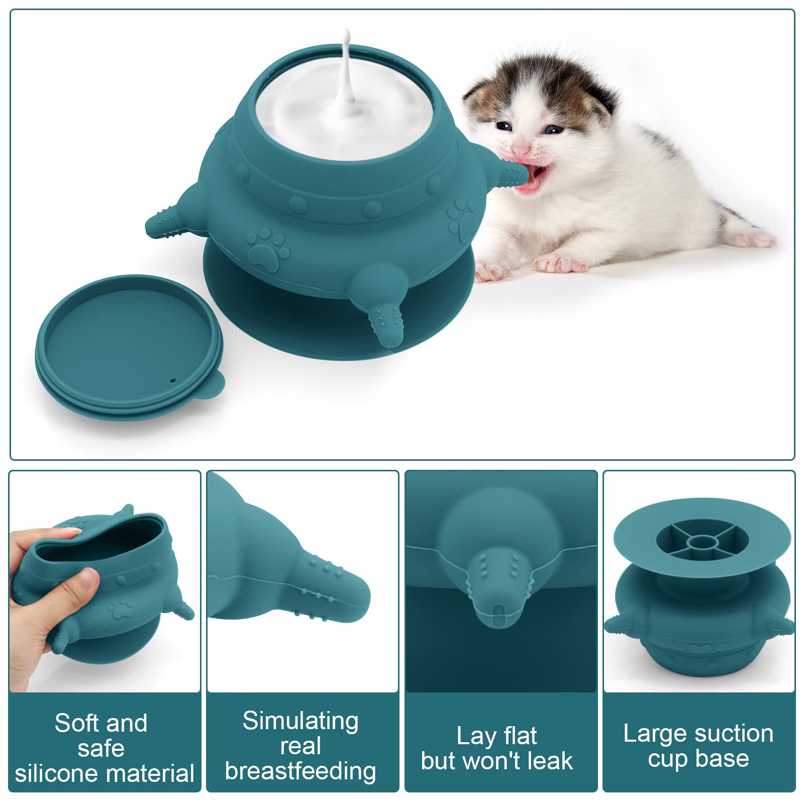 MoYouno Voeding voor pasgeborenen, 4 spenen puppyflessen voor verpleging puppy melkvoeder, verpleging siliconen melkkom 150 ml, voor kitteneekhoorns en andere pasgeboren huisdieren (donkerblauw