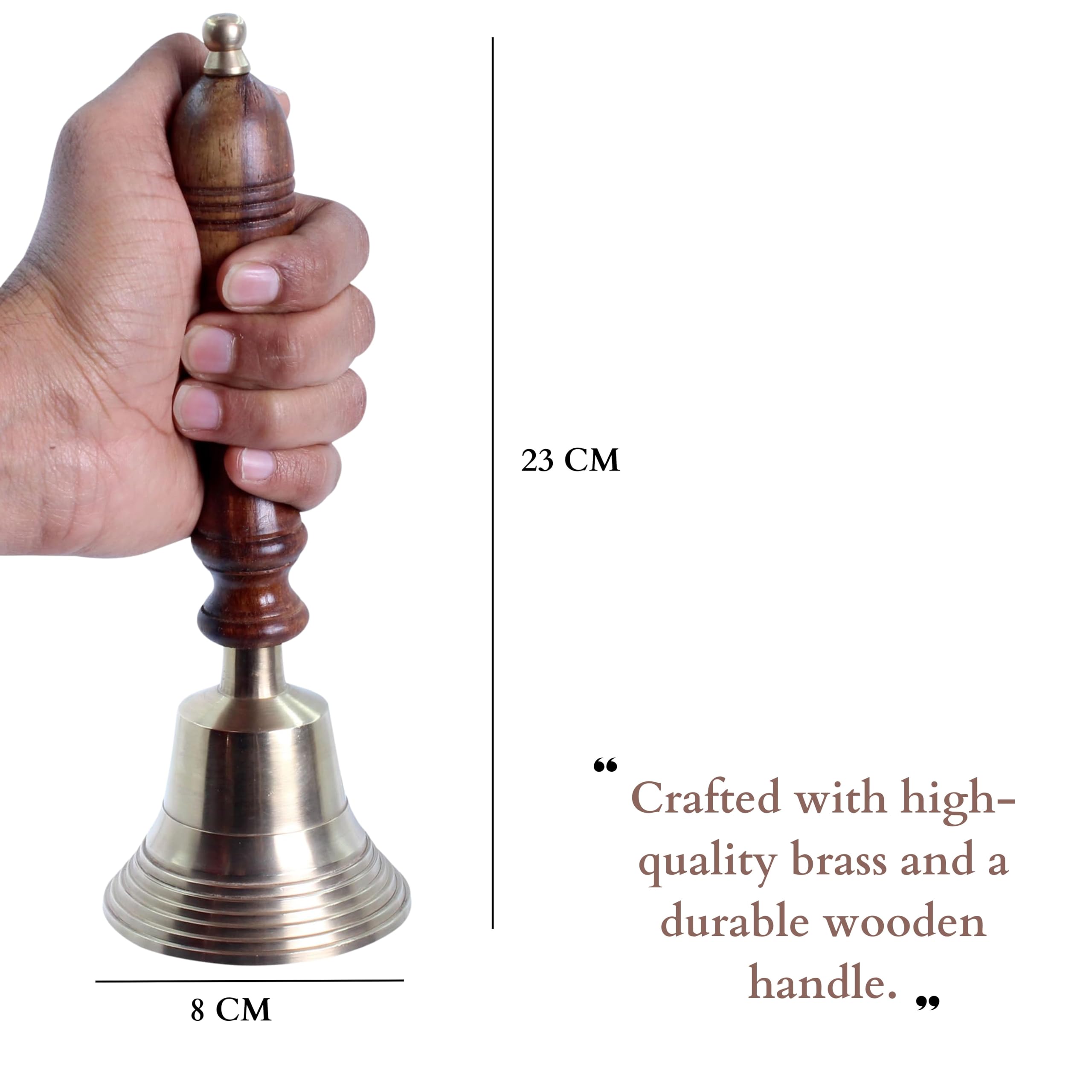 THE Unltd India Solid Brass Hand Bell with Wooden Handle, Loud School Handbell with Brass Clapper for Hotel Reception - Image 3