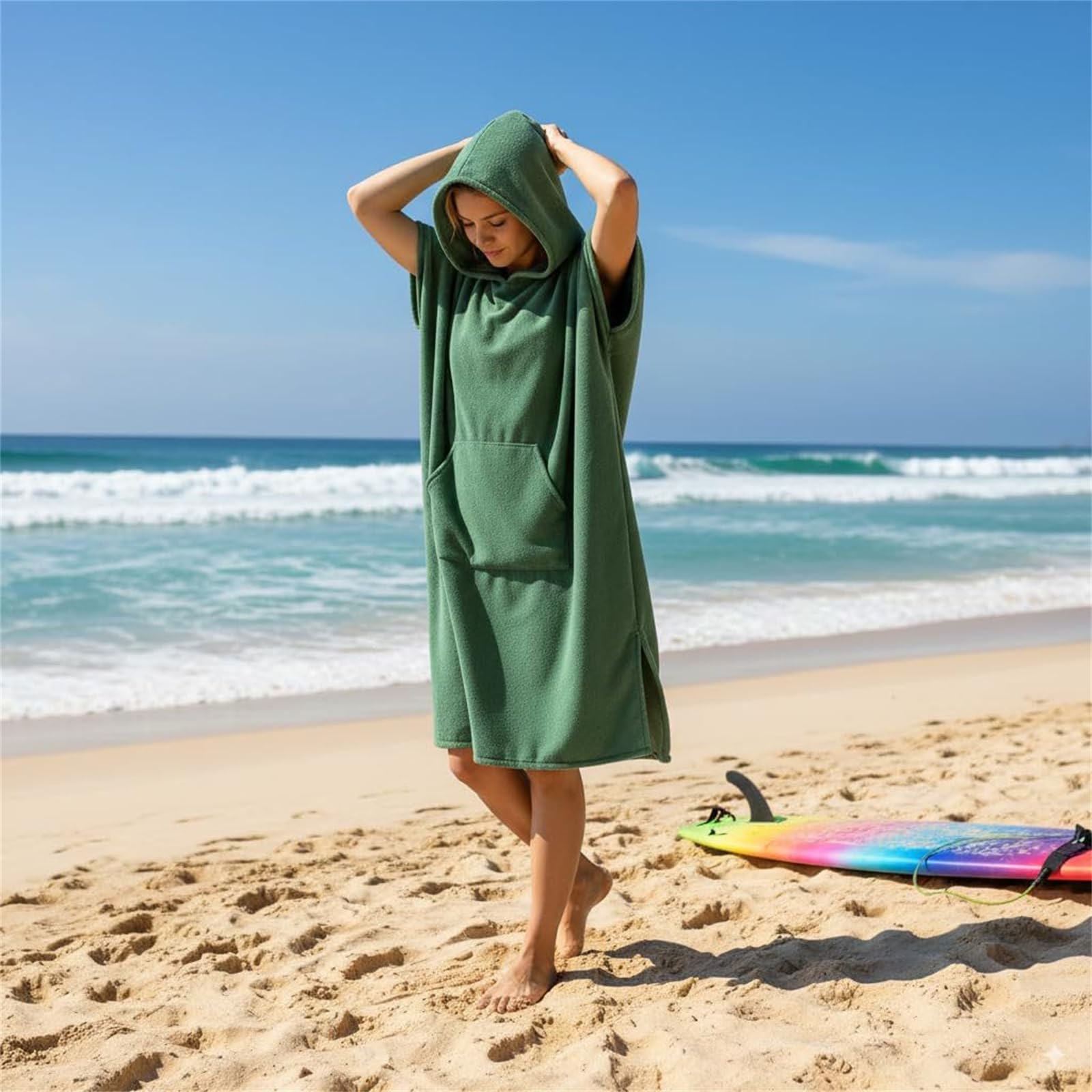 Sanft saugfähiger Wassersport Body Poncho für Strand, Schwimmen, Camping und Spielen, groß, 110 cm, schnell trocknender Strandponcho