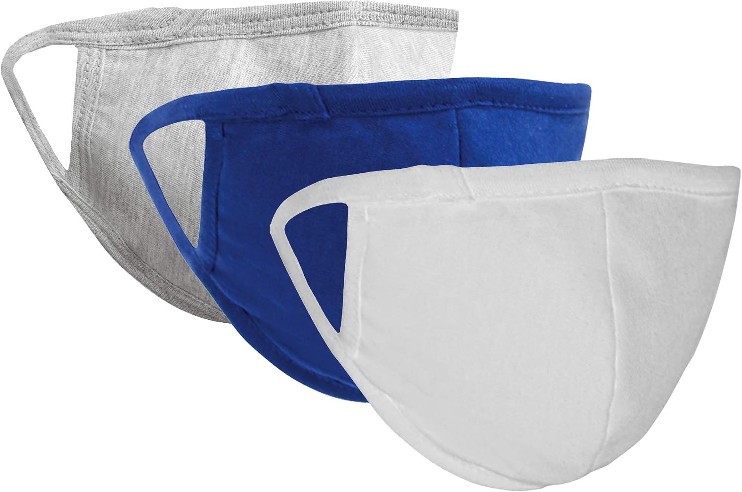Eurow Reusable Cotton Face Masks, Breathable Triple-Layer Nonwoven Protection, Comfortable Fit with Soft Ear Loops, Washable Face Coverings, 3-Pack, White, Blue, & Gray