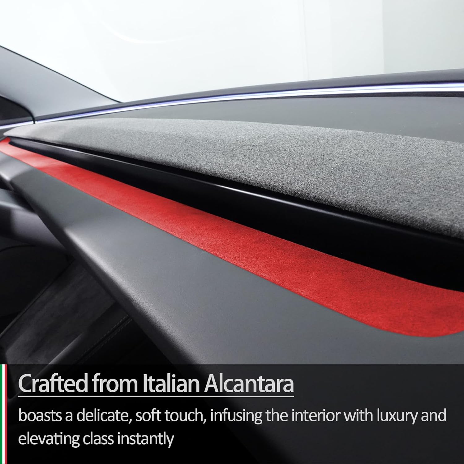 GZXinWei Front Air Vent Accent for Alcantara Tesla New Model Y 2025-2026 Red Italian Suede Instrument Panel Trim Cover Sticker Sporty Dashboard Decor